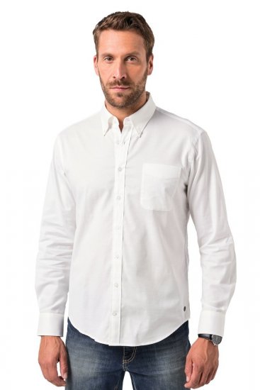JP1880 Oxford Shirt Flexnamic Long Sleeve Snow White - Overhemden - Overhemden Grote Maten Heren