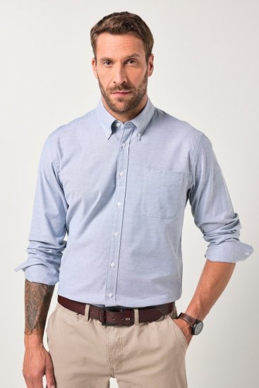 JP1880 Oxford Shirt Flexnamic Long Sleeve Ash Turquoise - Overhemden - Overhemden Grote Maten Heren