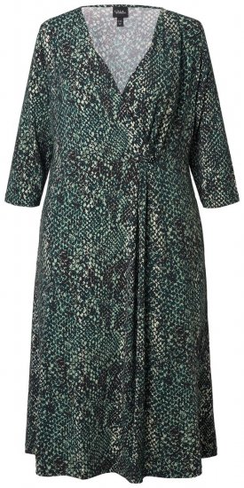 Ulla Popken 841839 Jersey jurk met dierenprint en driekwartmouwen Donkergroen - Midi jurken - Midi jurken in grote maten