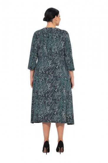 Ulla Popken 841839 Jersey jurk met dierenprint en driekwartmouwen Donkergroen - Midi jurken - Midi jurken in grote maten