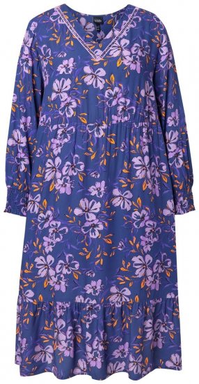 Ulla Popken 841873 Gebloemde midi-jurk Donkerblauw - Midi jurken - Midi jurken in grote maten