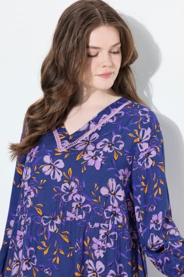 Ulla Popken 841873 Gebloemde midi-jurk Donkerblauw - Midi jurken - Midi jurken in grote maten