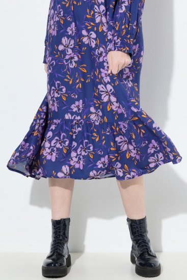 Ulla Popken 841873 Gebloemde midi-jurk Donkerblauw - Midi jurken - Midi jurken in grote maten
