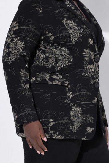 Ulla Popken 841901 Blazer met print Zwart - Blazers - Blazers in grote maten voor dames