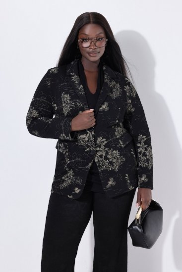 Ulla Popken 841901 Blazer met print Zwart - Blazers - Blazers in grote maten voor dames