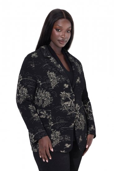 Ulla Popken 841901 Blazer met print Zwart - Blazers - Blazers in grote maten voor dames