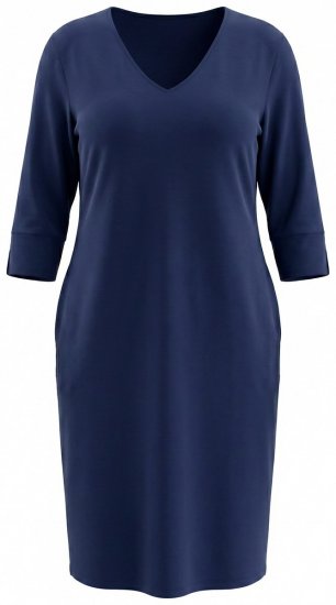 Ulla Popken 841952 Sweatjurk met V-hals Donkerblauw - Kleedjes - Jurken in alle maten