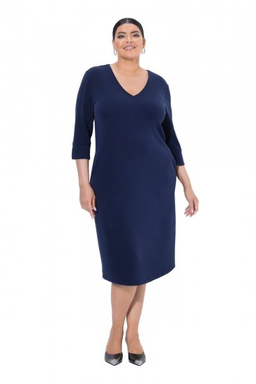 Ulla Popken 841952 Sweatjurk met V-hals Donkerblauw - Kleedjes - Jurken in alle maten