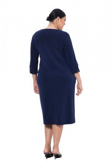 Ulla Popken 841952 Sweatjurk met V-hals Donkerblauw - Kleedjes - Jurken in alle maten