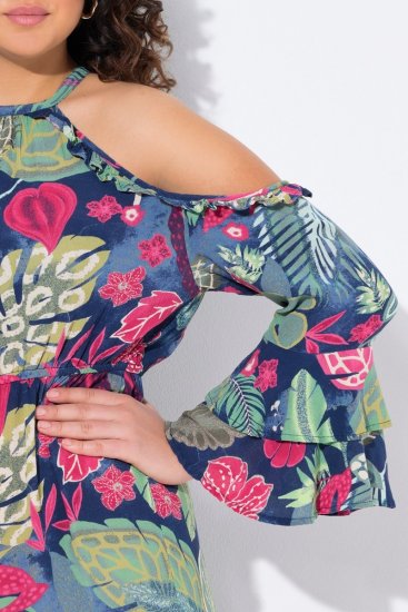 Ulla Popken 842471 Bedrukte midi-jurk Donkerblauw - Midi jurken - Midi jurken in grote maten