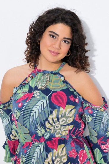 Ulla Popken 842471 Bedrukte midi-jurk Donkerblauw - Midi jurken - Midi jurken in grote maten