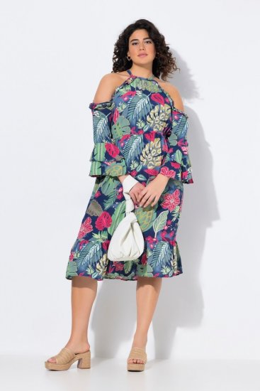 Ulla Popken 842471 Bedrukte midi-jurk Donkerblauw - Midi jurken - Midi jurken in grote maten