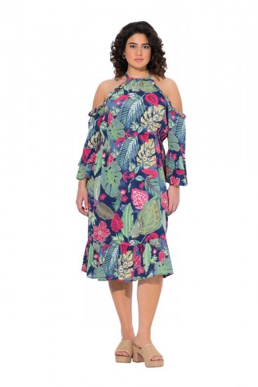 Ulla Popken 842471 Bedrukte midi-jurk Donkerblauw - Midi jurken - Midi jurken in grote maten