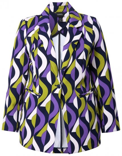 Ulla Popken 842680 Bedrukte jersey blazer van punto di roma Donkerblauw - Blazers - Blazers in grote maten voor dames