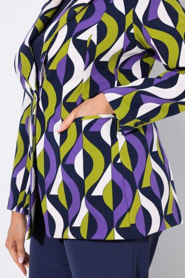 Ulla Popken 842680 Bedrukte jersey blazer van punto di roma Donkerblauw - Blazers - Blazers in grote maten voor dames