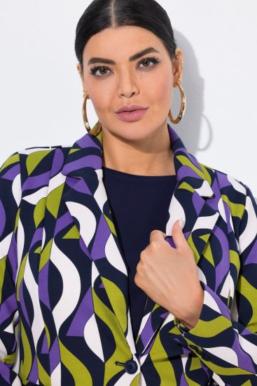 Ulla Popken 842680 Bedrukte jersey blazer van punto di roma Donkerblauw - Blazers - Blazers in grote maten voor dames