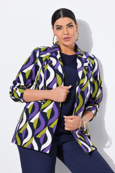 Ulla Popken 842680 Bedrukte jersey blazer van punto di roma Donkerblauw - Blazers - Blazers in grote maten voor dames