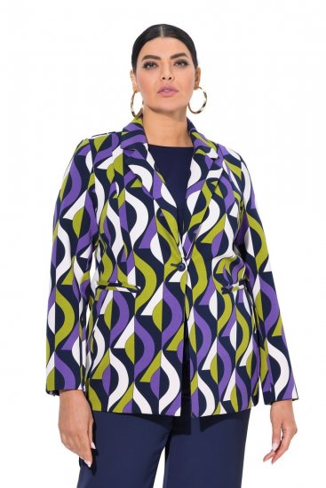 Ulla Popken 842680 Bedrukte jersey blazer van punto di roma Donkerblauw - Blazers - Blazers in grote maten voor dames