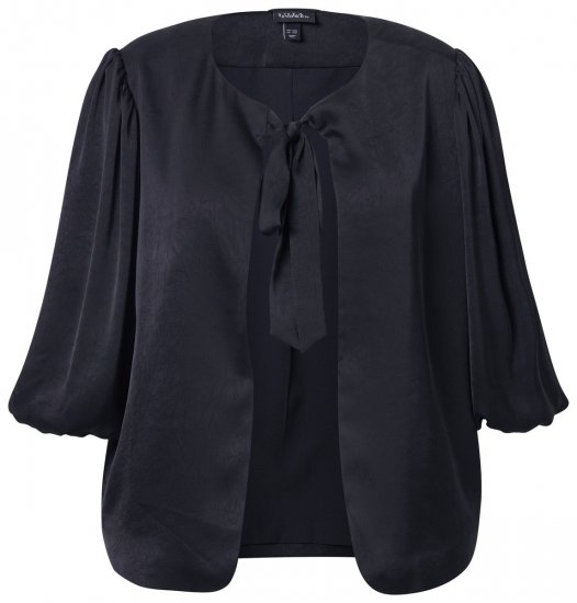 Ulla Popken 842712 Korte blazer met strik en ruchemouwen Zwart - Blazers - Blazers in grote maten voor dames
