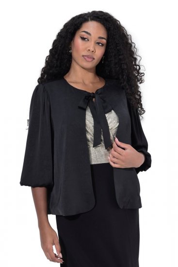 Ulla Popken 842712 Korte blazer met strik en ruchemouwen Zwart - Blazers - Blazers in grote maten voor dames