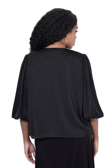 Ulla Popken 842712 Korte blazer met strik en ruchemouwen Zwart - Blazers - Blazers in grote maten voor dames
