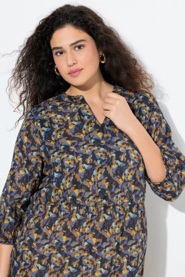 Ulla Popken 842936 Gestreepte jurk met driekwartmouwen Donkerblauw - Avondjurken - Avondjurken in grote maten