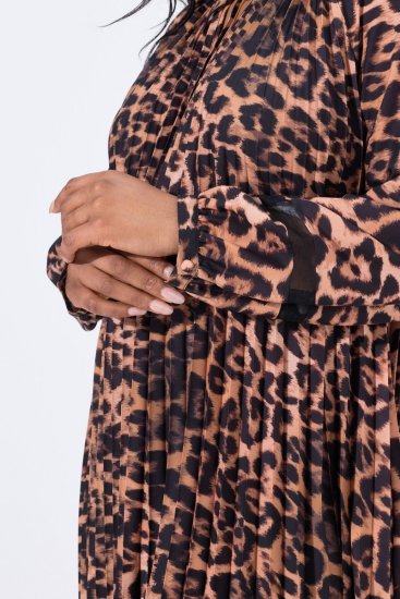 Ulla Popken 842979 Jurk met dierenprint Bruin - Midi jurken - Midi jurken in grote maten