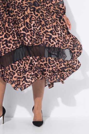 Ulla Popken 842979 Jurk met dierenprint Bruin - Midi jurken - Midi jurken in grote maten