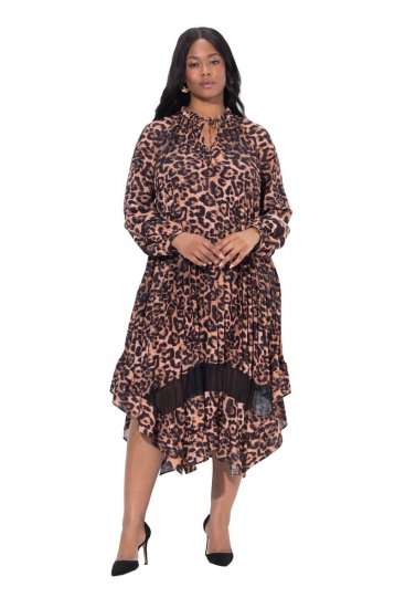 Ulla Popken 842979 Jurk met dierenprint Bruin - Midi jurken - Midi jurken in grote maten