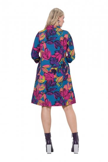Ulla Popken 843180 Gebloemde jersey jurk Petrol - Kleedjes - Jurken in alle maten