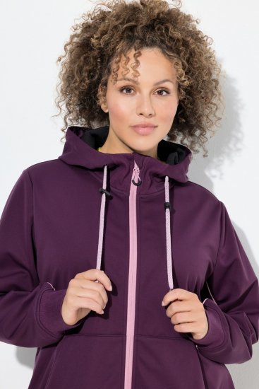 Ulla Popken 843186 Waterafstotende softshell jas met reflectoren Wijnrood - Jassen - Damesjassen in grote maten