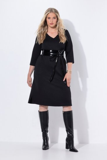 Ulla Popken 843326 Sweatjurk met driekwartmouwen Zwart - Sweatjurken - 
