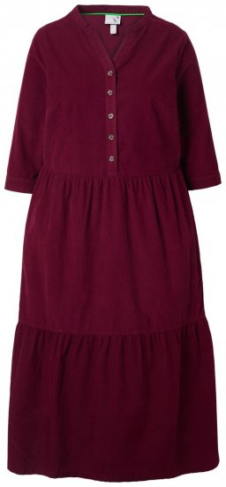 Ulla Popken 843383 Corduroy jurk met driekwartmouwen Wijnrood - Maxi jurken - Maxi jurken in grote maten