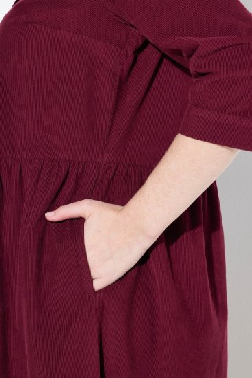 Ulla Popken 843383 Corduroy jurk met driekwartmouwen Wijnrood - Maxi jurken - Maxi jurken in grote maten
