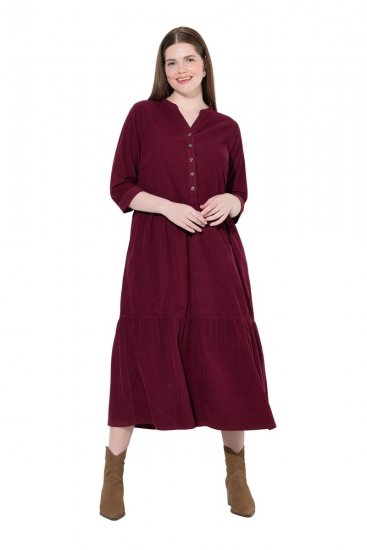 Ulla Popken 843383 Corduroy jurk met driekwartmouwen Wijnrood - Maxi jurken - Maxi jurken in grote maten