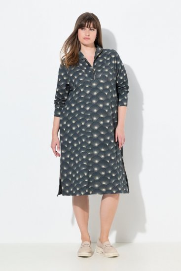 Ulla Popken 843506 Bedrukte sweatjurk Zwart - Sweatjurken - 