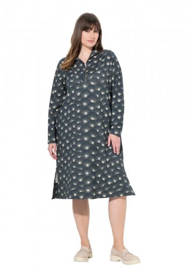 Ulla Popken 843506 Bedrukte sweatjurk Zwart - Sweatjurken - 