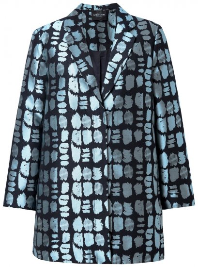 Ulla Popken 843937 Bedrukte gestructureerde blazer Donkerblauw - Blazers - Blazers in grote maten voor dames