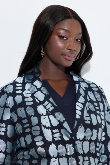 Ulla Popken 843937 Bedrukte gestructureerde blazer Donkerblauw - Blazers - Blazers in grote maten voor dames