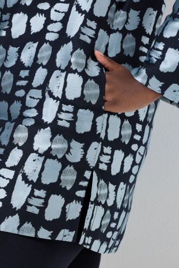 Ulla Popken 843937 Bedrukte gestructureerde blazer Donkerblauw - Blazers - Blazers in grote maten voor dames