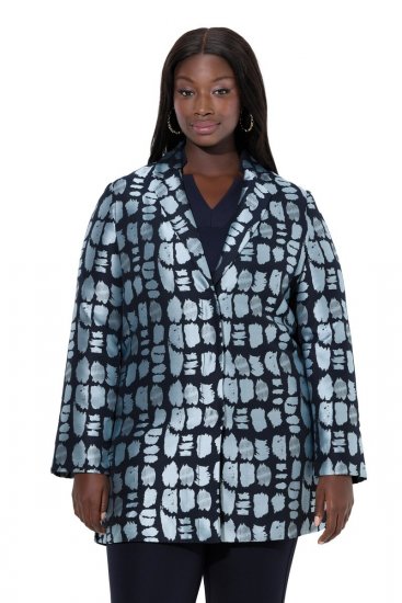 Ulla Popken 843937 Bedrukte gestructureerde blazer Donkerblauw - Blazers - Blazers in grote maten voor dames