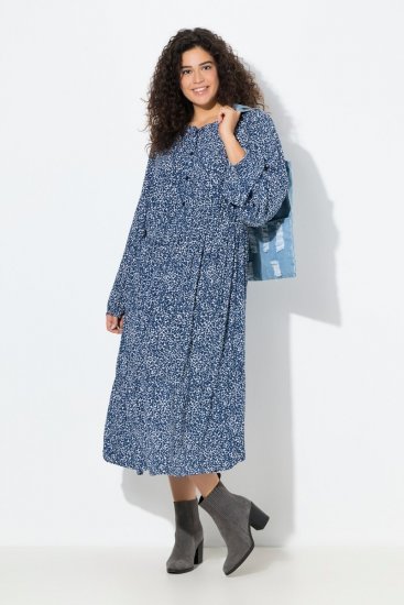 Ulla Popken 844594 Gebloemde midi-jurk Donkerblauw - Midi jurken - Midi jurken in grote maten