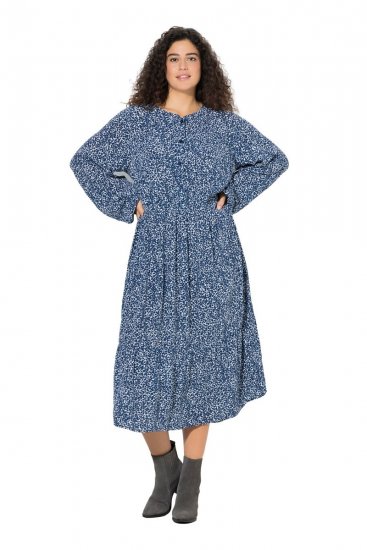 Ulla Popken 844594 Gebloemde midi-jurk Donkerblauw - Midi jurken - Midi jurken in grote maten