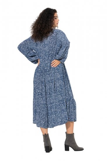 Ulla Popken 844594 Gebloemde midi-jurk Donkerblauw - Midi jurken - Midi jurken in grote maten
