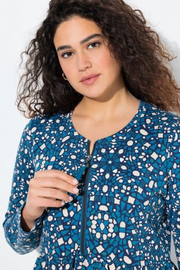 Ulla Popken 844722 Bedrukte sweatjurk Petrol - Sweatjurken - 