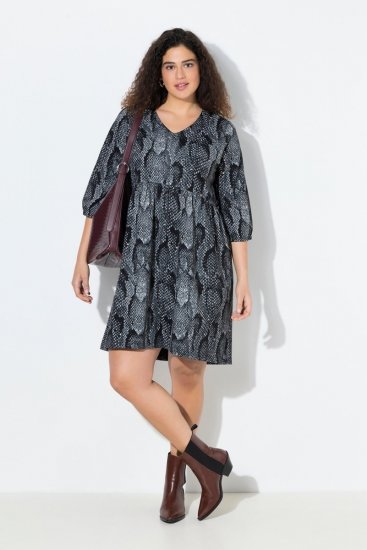 Ulla Popken 844945 Bedrukte jersey jurk Zwart - Jersey jurken - 