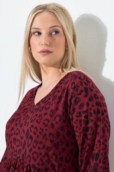 Ulla Popken 844945 A-lijn jersey jurk met V-hals Pruim - Jersey jurken - 