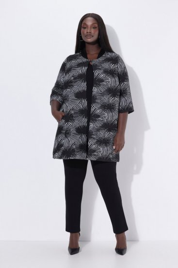Ulla Popken 844981 Gestructureerde blazer met ronde hals Zwart - Blazers - Blazers in grote maten voor dames