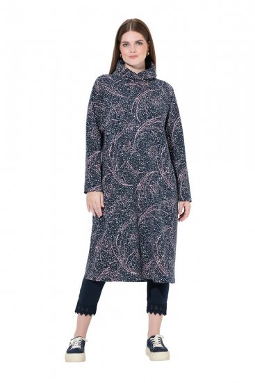 Ulla Popken 844993 Bedrukte sweatjurk Donkerblauw - Sweatjurken - 