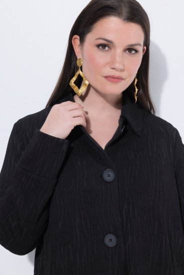 Ulla Popken 845026 Overshirt met zebrastructuur Zwart - Jassen - Damesjassen in grote maten